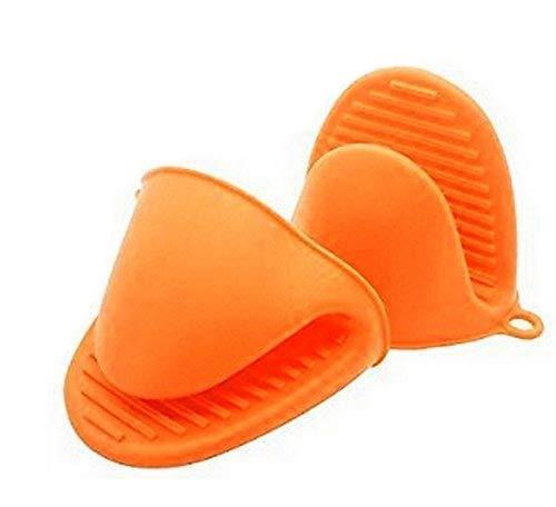 4 Stück Silikon Topflappen Ofen Mitt Set（Rot, Orange, Blau, Grün）