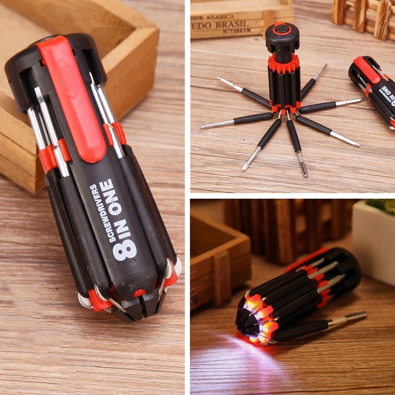 8 in 1 beweglichen Multi-Schraubendreher mit 6 LED-Taschenlampe