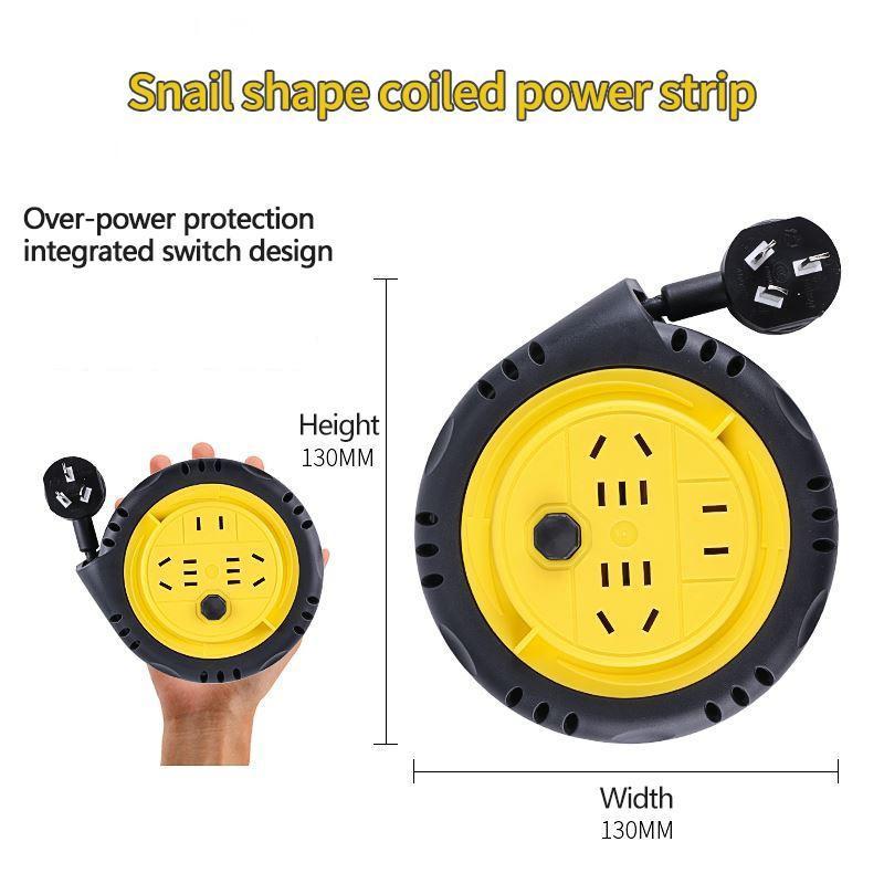 Snail shape coiled power strip, 1.8m mobile reel socket